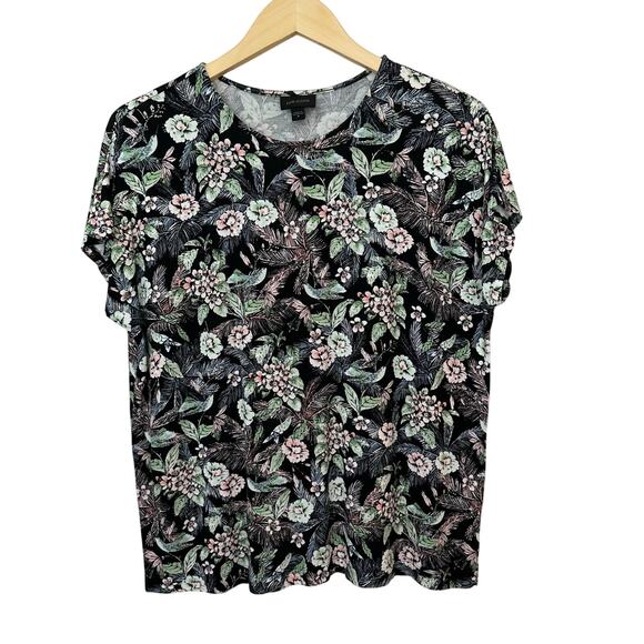 J. Jill Wearever Women's Pullover Top Botanical Dark‎ Floral Crewneck Cap Sleeve - Picture 1 of 7
